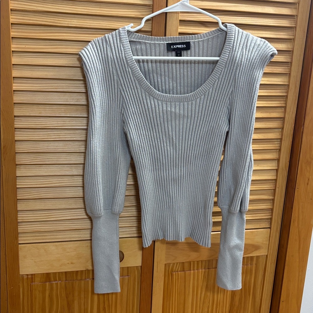 Express Light Gray Ribbed Sweater - image 2